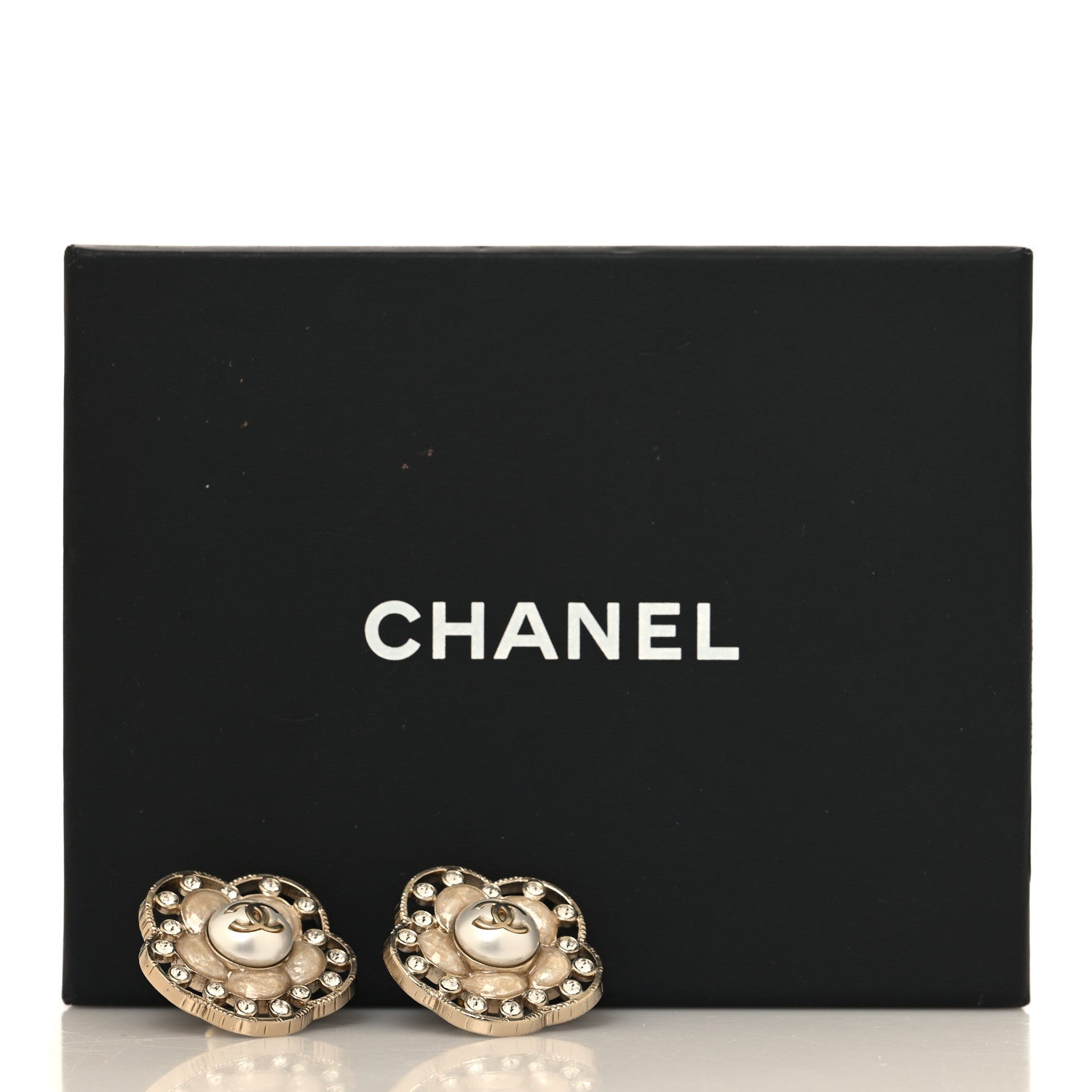 Chanel Enamel Crystal Pearl CC Camellia Earrings Pink Gold 5 of 5