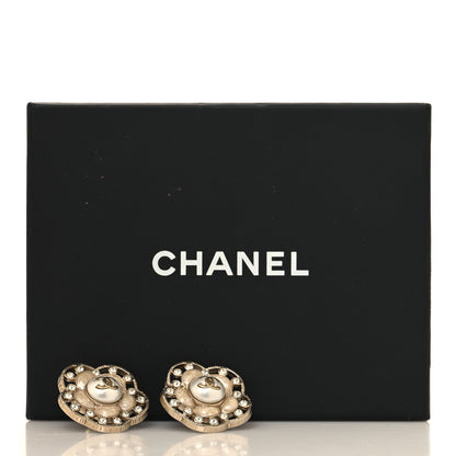 Chanel Enamel Crystal Pearl CC Camellia Earrings Pink Gold 5 of 5