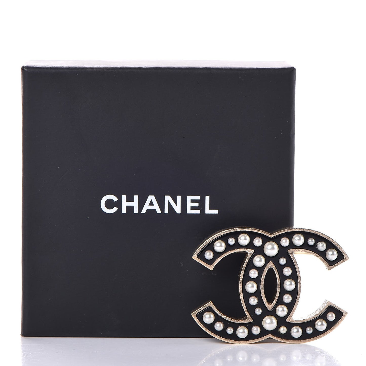 Pearl Enamel CC Brooch Black Gold