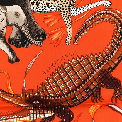 Hermes Silk La Marche Du Zambeze Scarf 90 Orange Brun Caramel 2 of 3