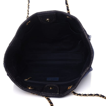 Chanel Lurex Canvas Small Deauville Tote Navy Blue Gold 5 of 11