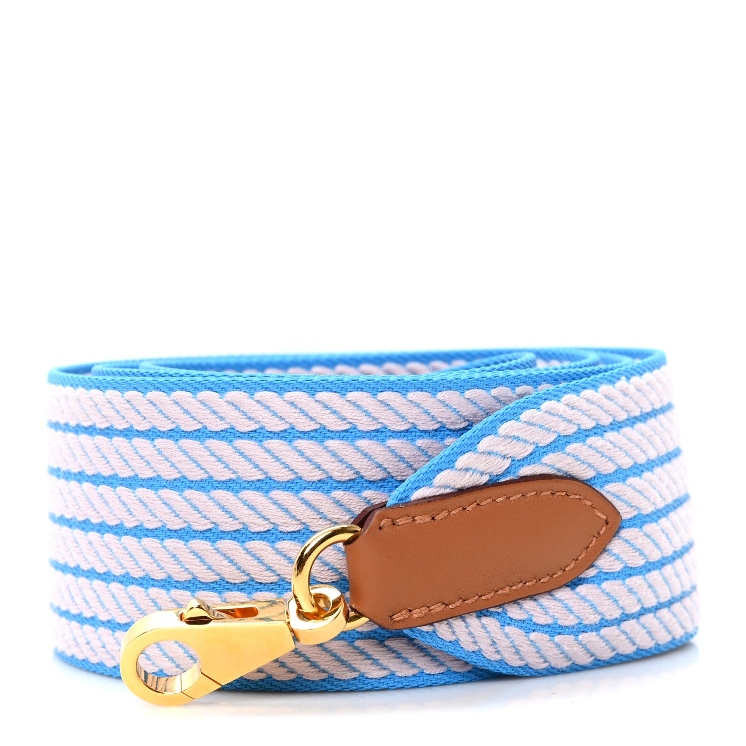 Hermes Toile Swift 50mm Sangle Cordage Shoulder Strap Azur Mauve Pale Gold 1 of 3