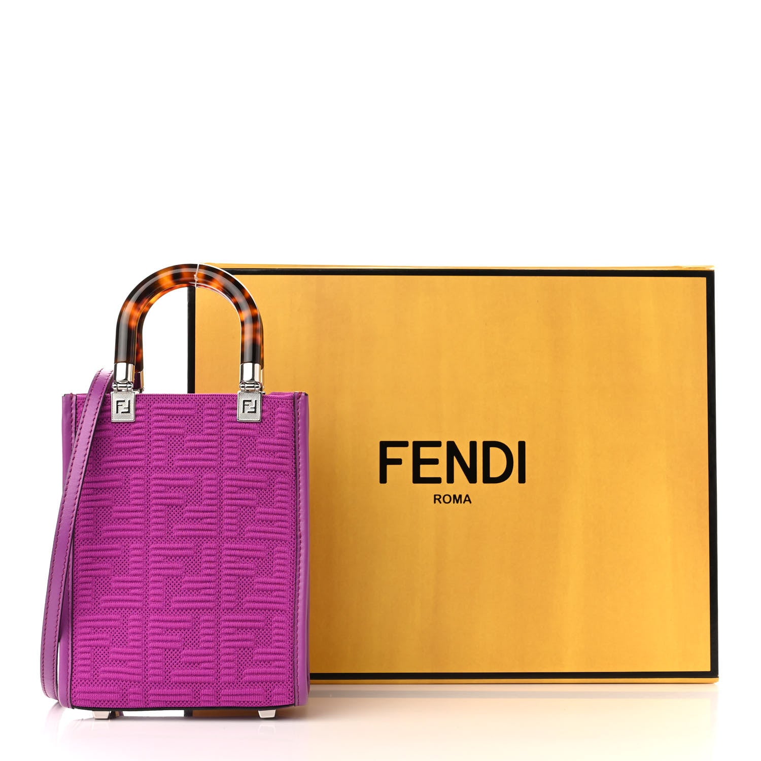 Fendi Technical Fabric Vitello Ceylon Plexiglass FF Mini Fendi Sunshine Shopper Tote Bouganville 9 of 9
