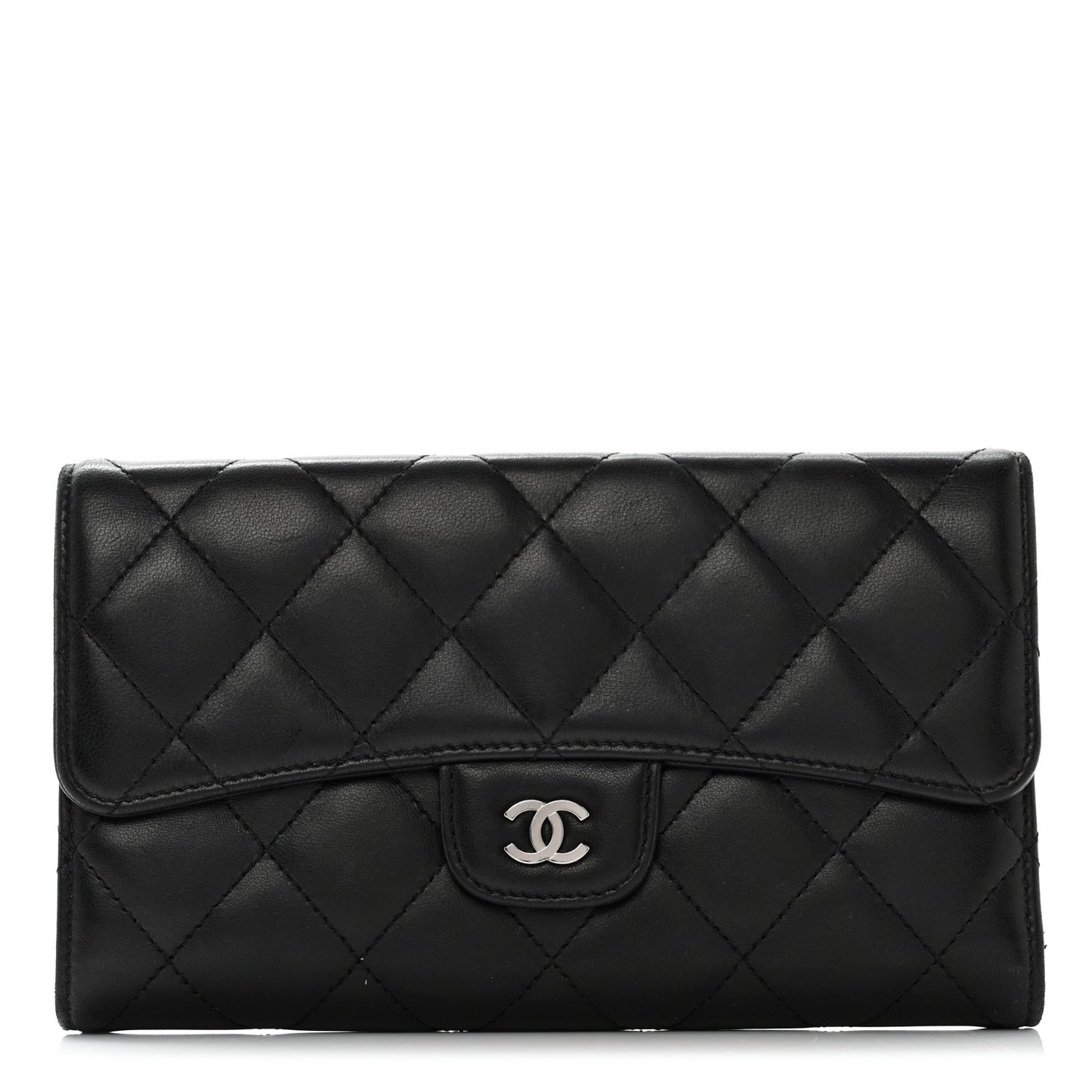 Lambskin Quilted Large Flap Wallet Black