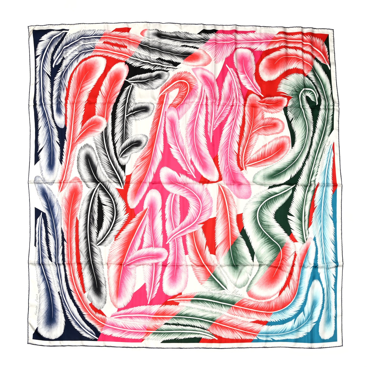 Hermes Silk A La Plume Scarf 140 Rouge Rose Black 1 of 6