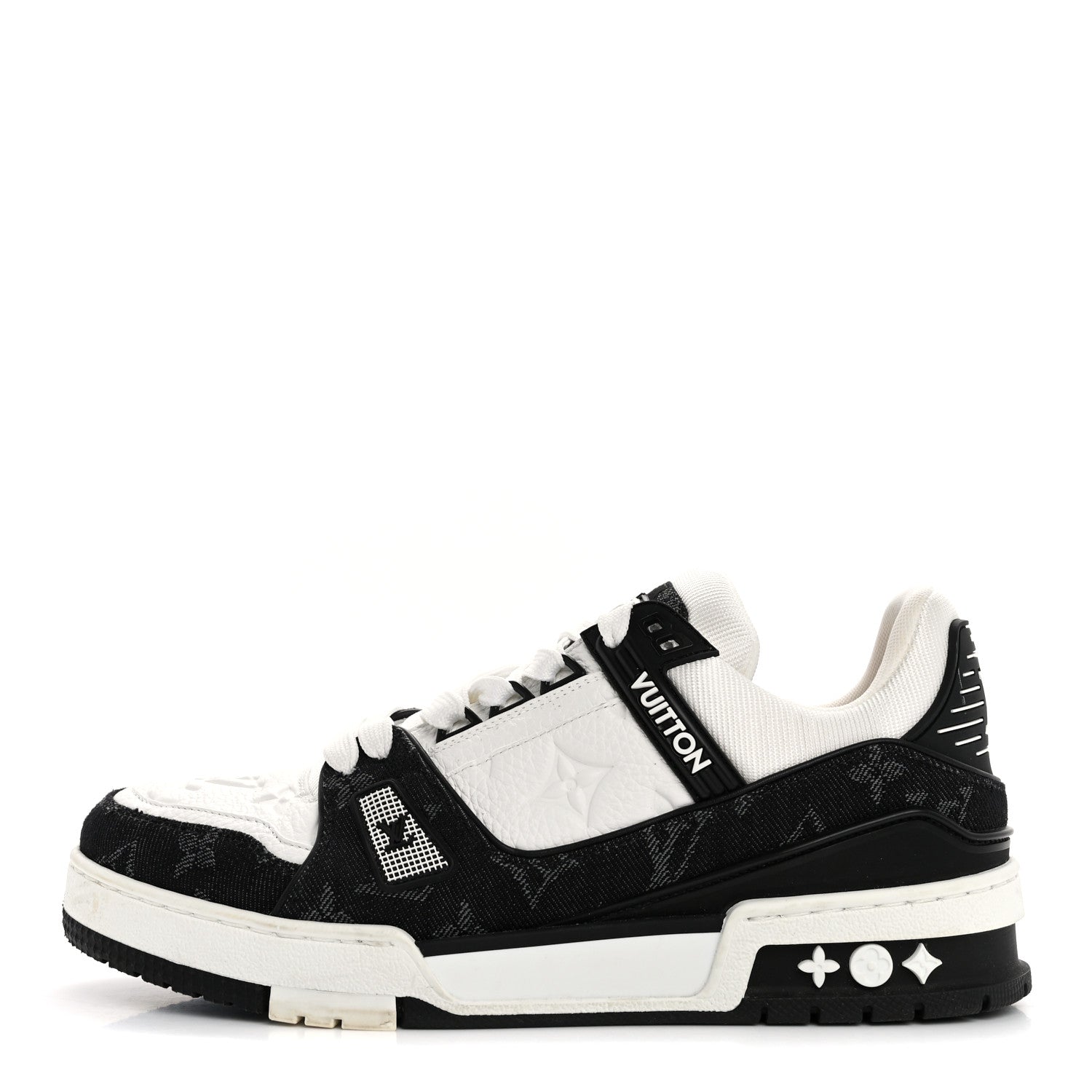 Louis Vuitton Calfskin Embossed Monogram Denim Womens LV Trainer Sneakers 38.5 Black 1 of 10