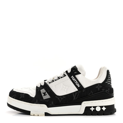 Louis Vuitton Calfskin Embossed Monogram Denim Womens LV Trainer Sneakers 38.5 Black 1 of 10