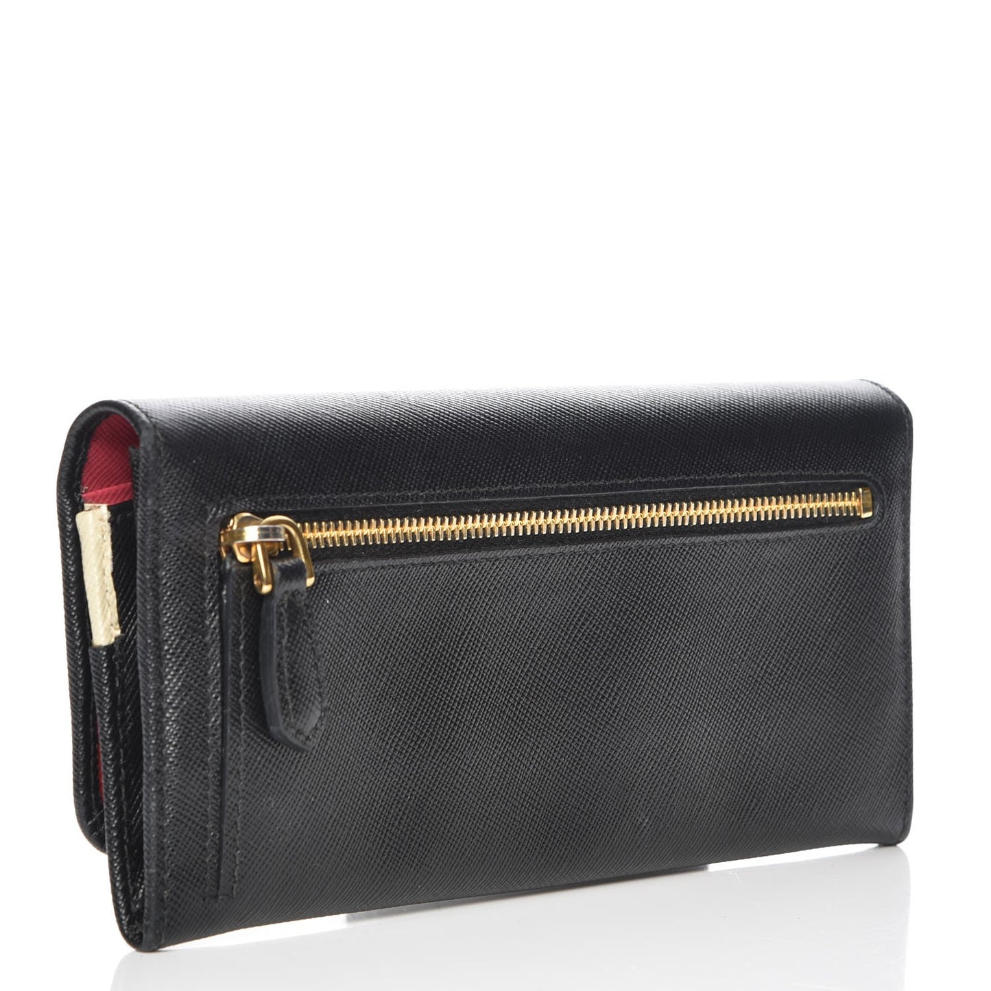 Saffiano Colour Continental Flap Wallet Black Peonia