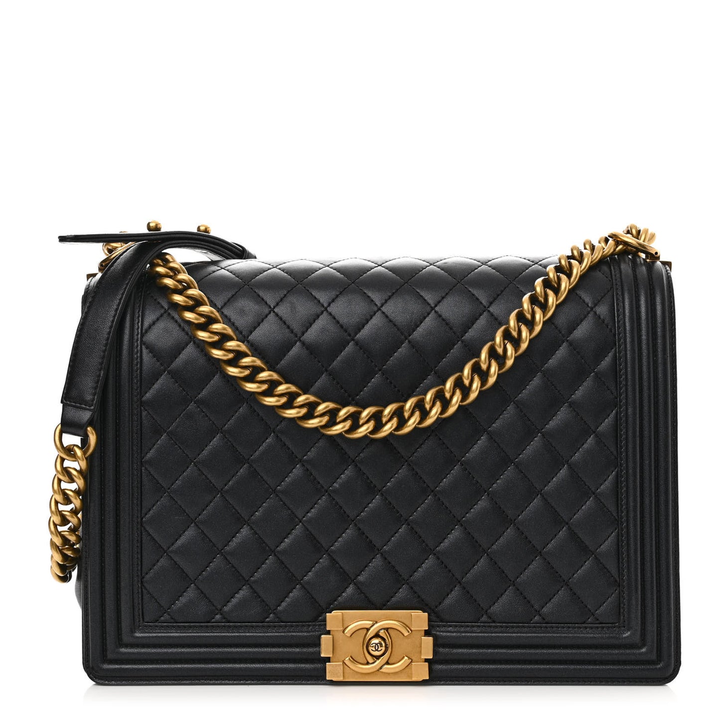 Metallic Lambskin Quilted Large Boy Flap Black