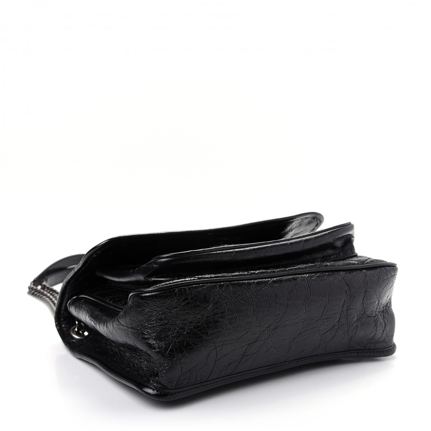 Crinkled Calfskin Matelasse Monogram Medium Niki Chain Satchel Black