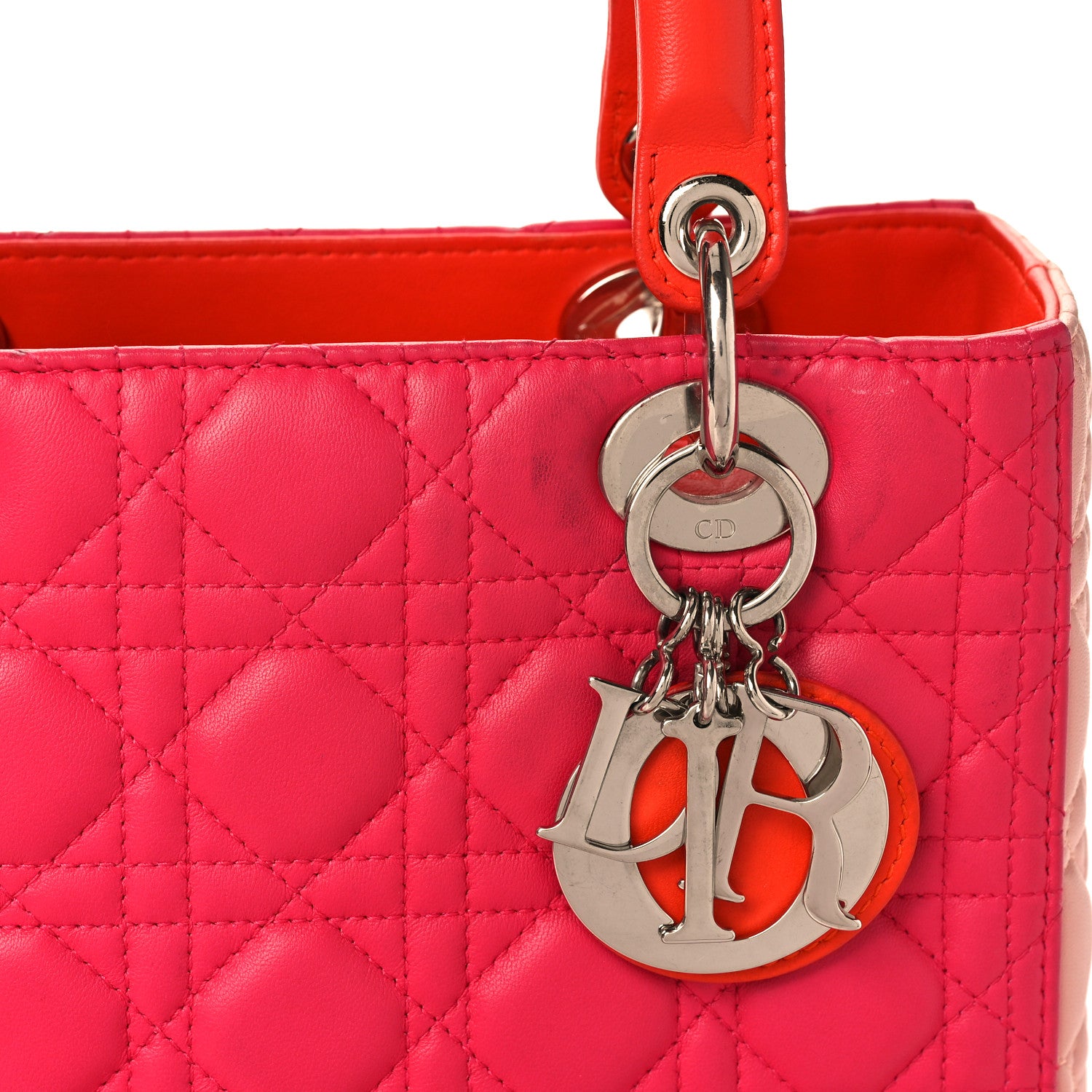 Christian Dior Lambskin Cannage Tri-Color Medium Lady Dior Orange Riviera Fuchsia Cosmopolitan Lipstick Natural 8 of 12
