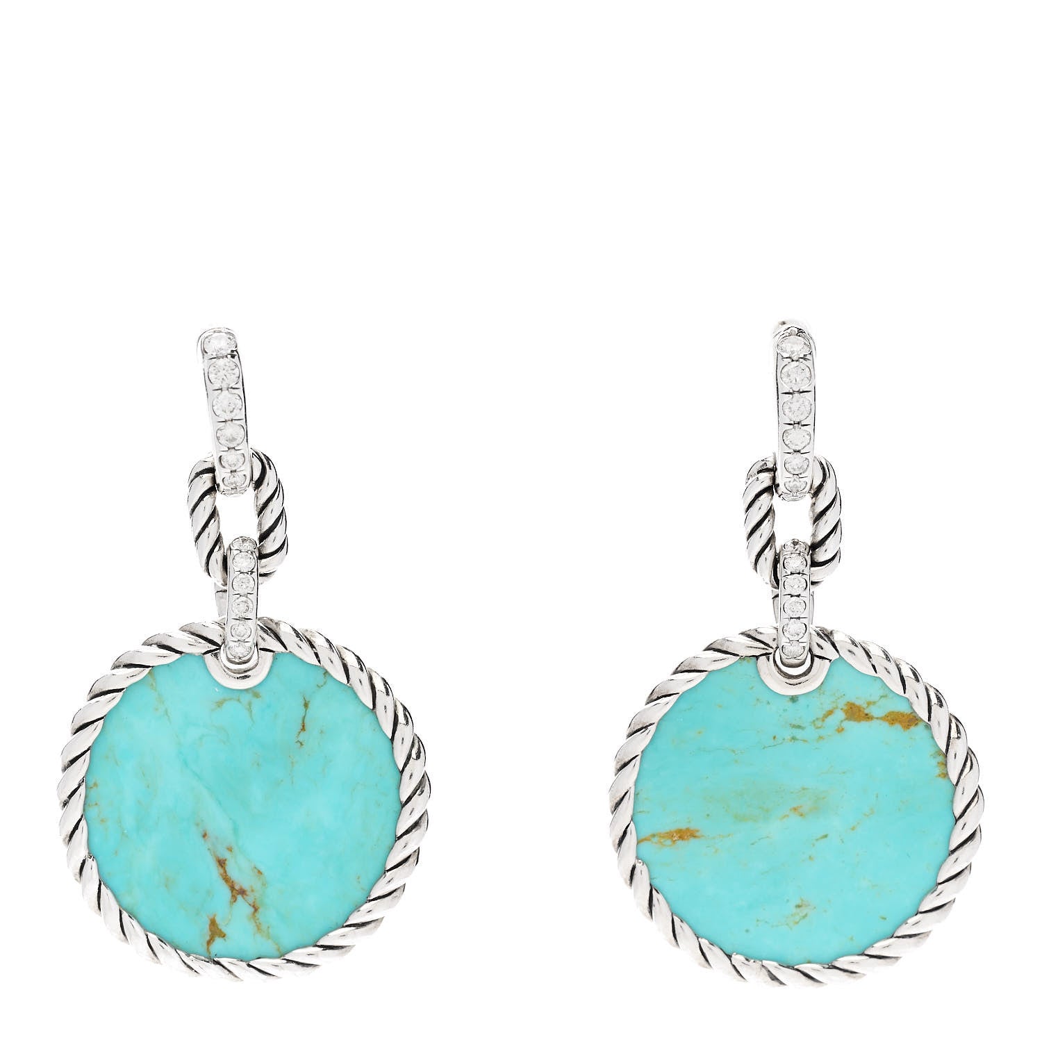 David Yurman Sterling Silver Diamond Turquoise Elements Drop Earrings 1 of 5