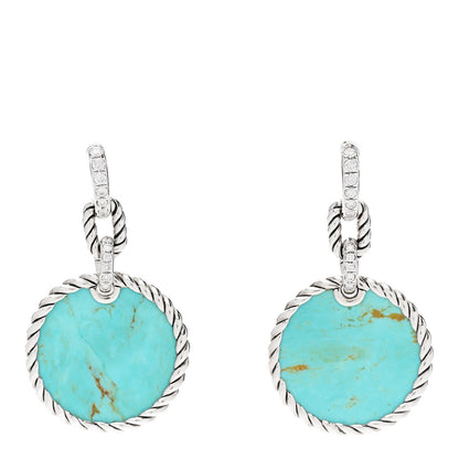 David Yurman Sterling Silver Diamond Turquoise Elements Drop Earrings 1 of 5