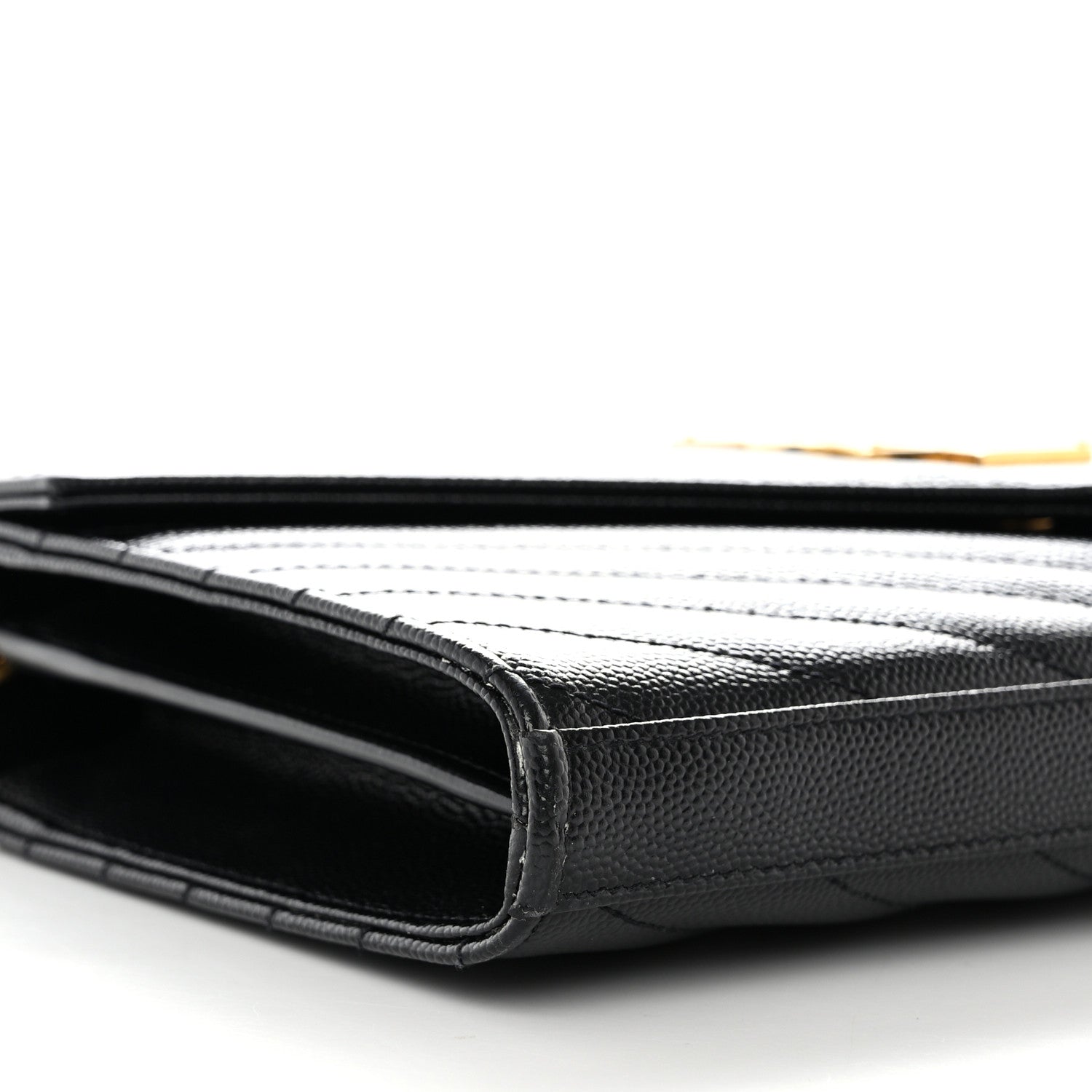 Saint Laurent Grain De Poudre Matelasse Chevron Monogram Chain Wallet Black 9 of 12