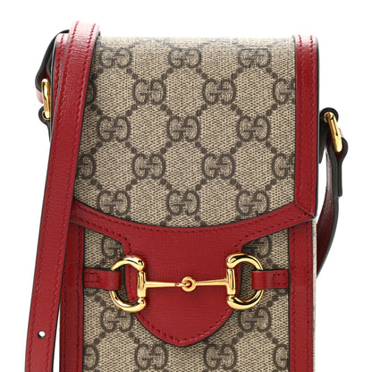 Gucci GG Supreme Monogram Azalea Calfskin Horsebit 1955 Crossbody Bag Beige Ebony New Cherry Red 8 of 10