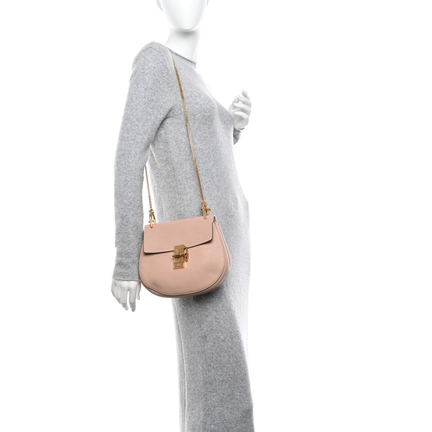 Grained Lambskin Medium Drew Shoulder Bag Cement Pink
