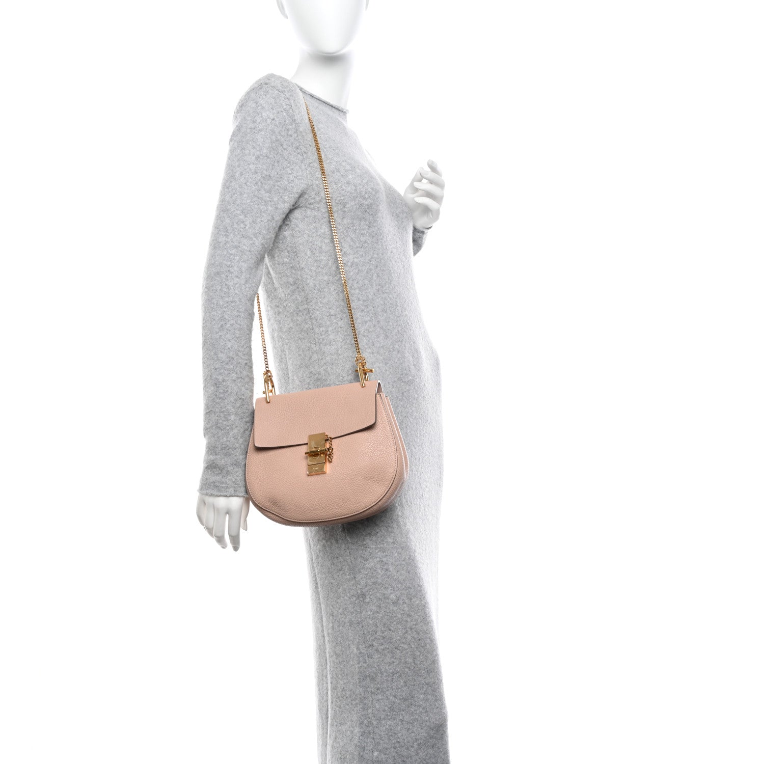 Chloe Grained Lambskin Medium Drew Shoulder Bag Cement Pink 2 of 12