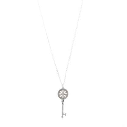 Tiffany Sterling Silver Diamond Large Daisy Key Pendant Link Necklace 1 of 6