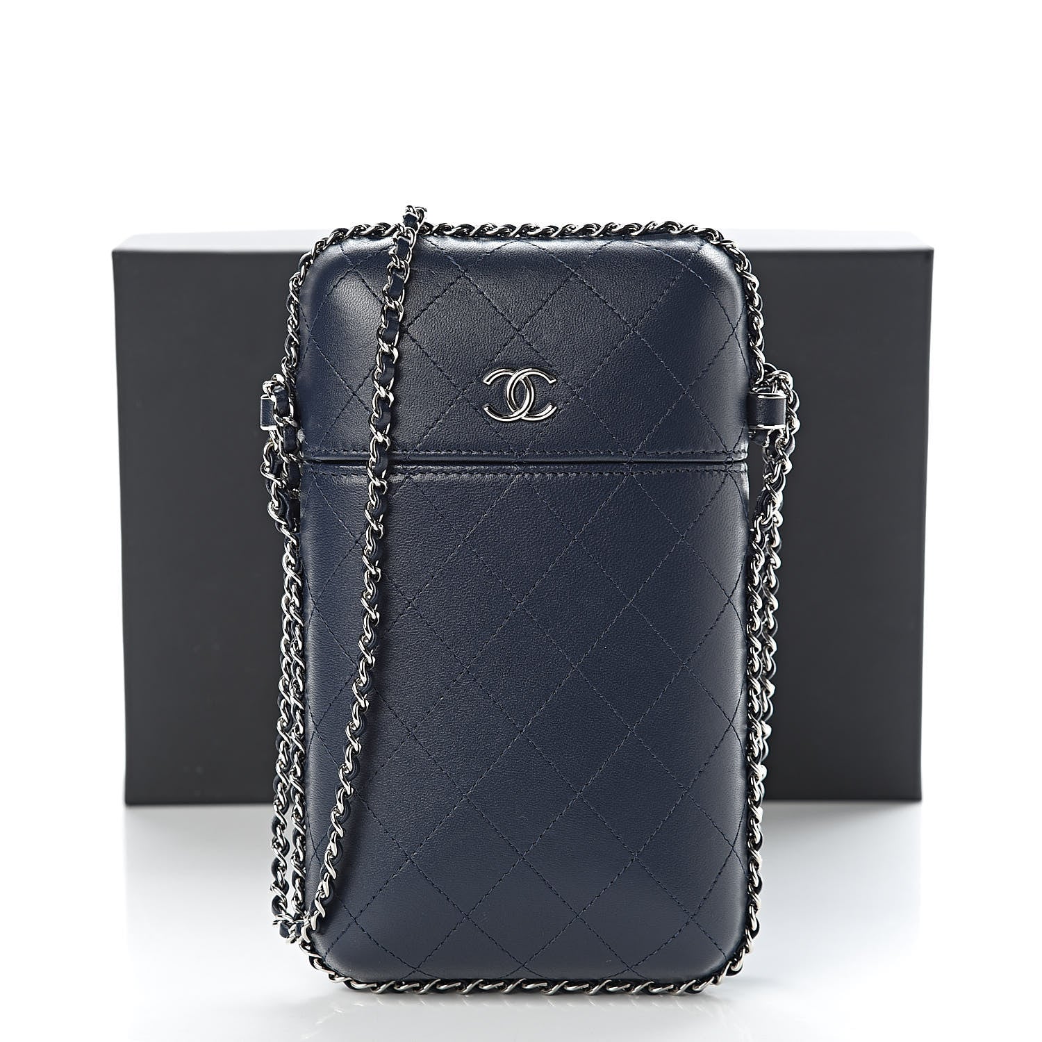 Chanel Lambskin Quilted Chain Around Phone Holder Navy 12 of 12