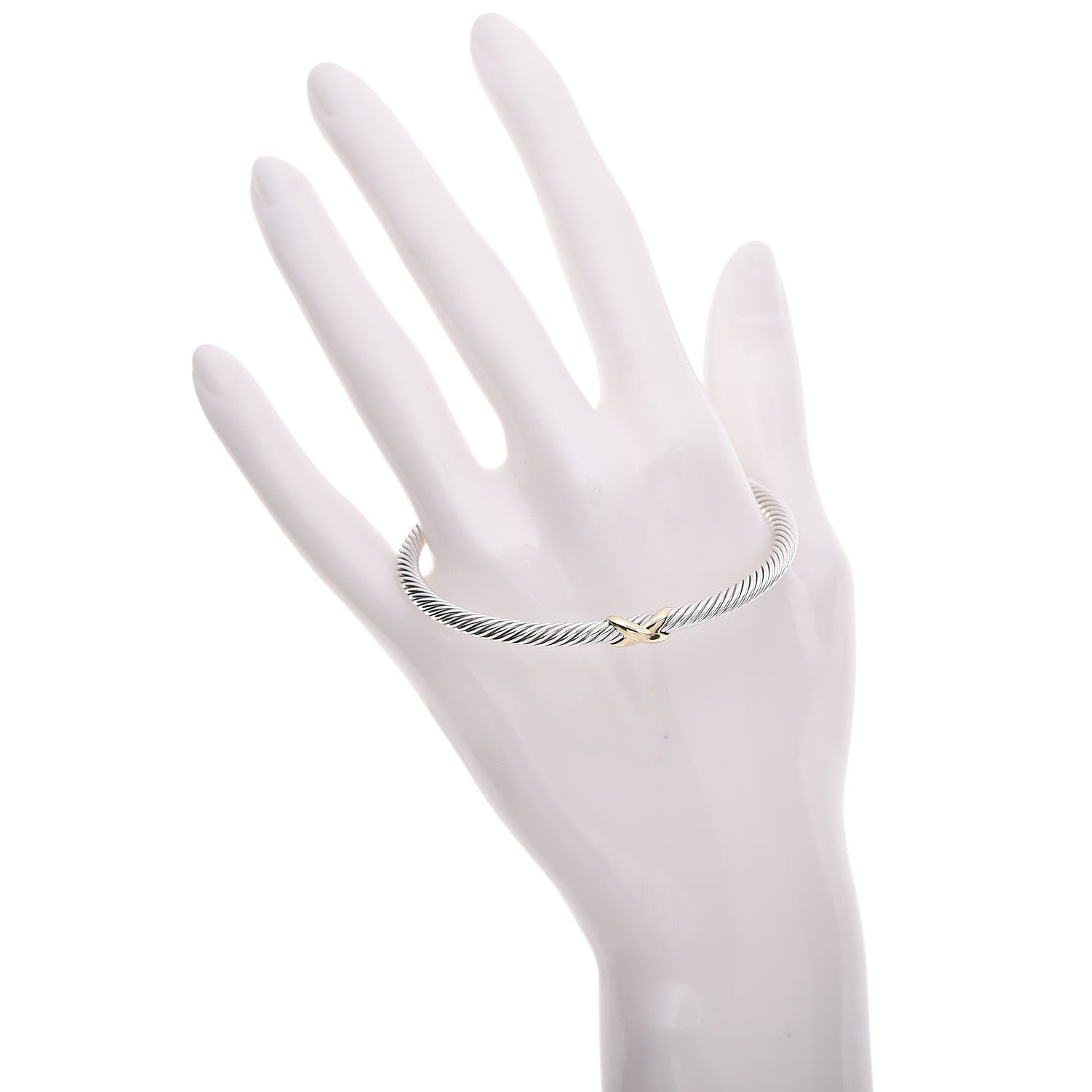 David Yurman Sterling Silver 18K Yellow Gold 4mm X Station Cable Bracelet 2 of 4