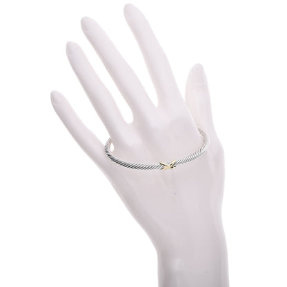David Yurman Sterling Silver 18K Yellow Gold 4mm X Station Cable Bracelet 2 of 4