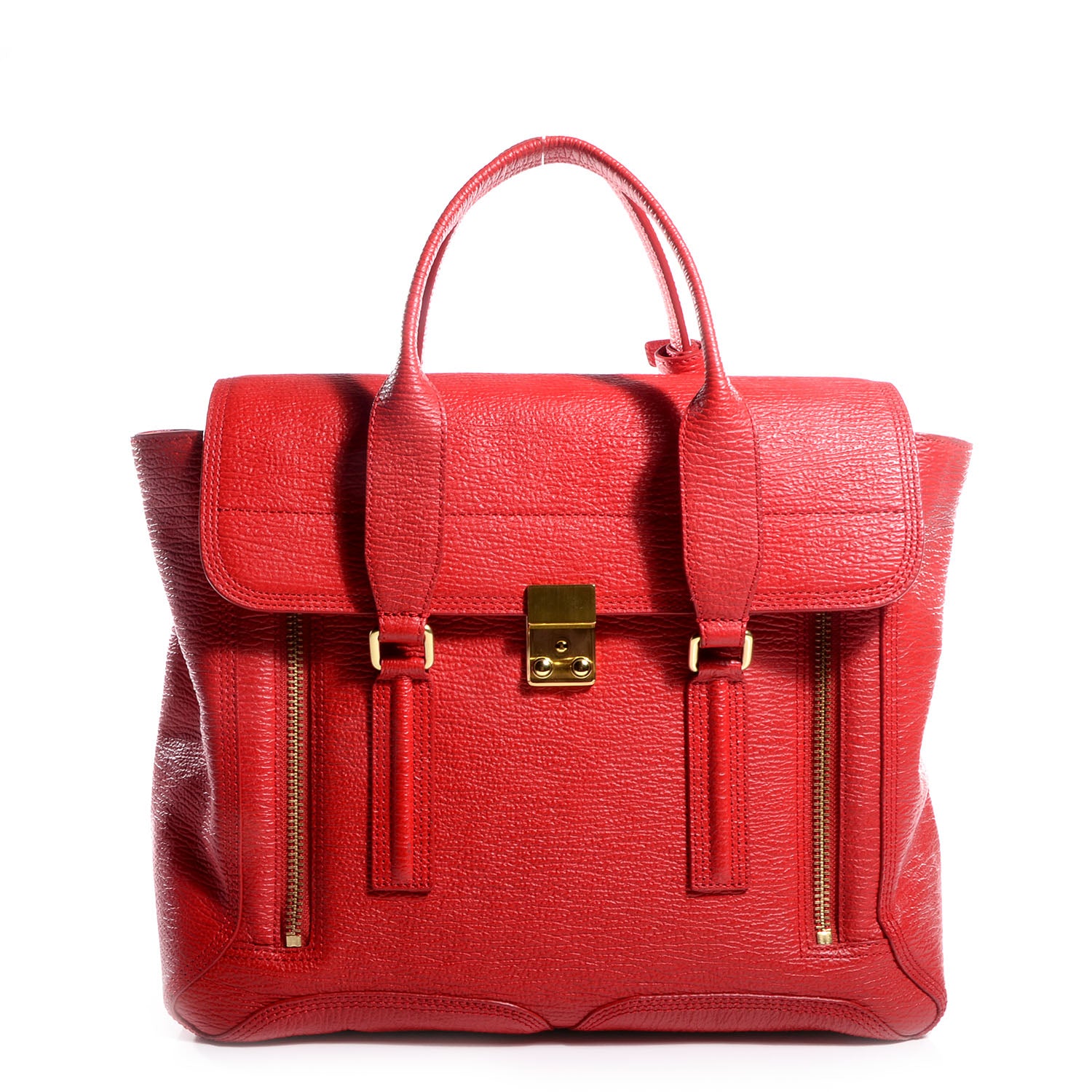 3.1 Phillip Lim 3.1 Embossed Leather Large Pashli Satchel Red 1 of 10