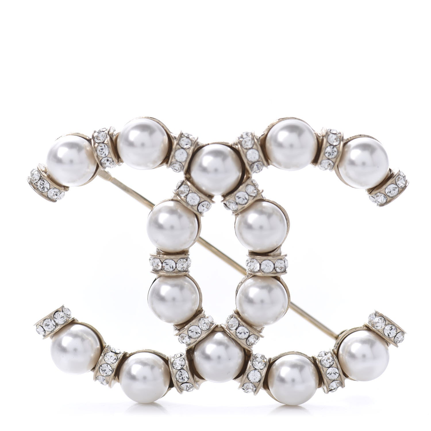 Chanel Pearl Crystal Nefertiti CC Brooch Gold 1 of 5