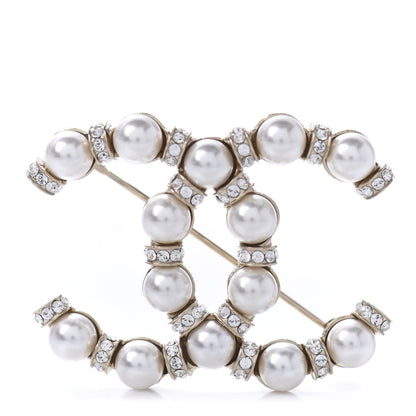 Chanel Pearl Crystal Nefertiti CC Brooch Gold 1 of 5
