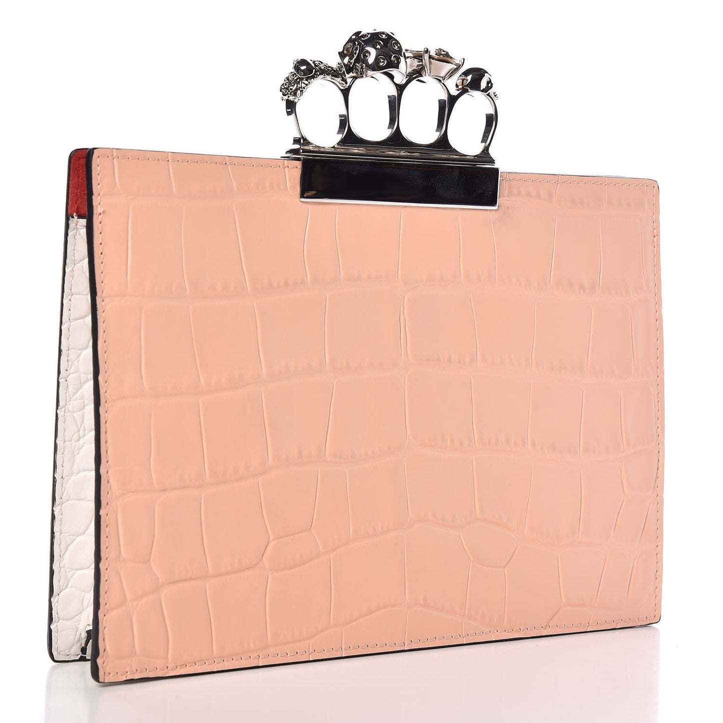 Calfskin Crocodile Embossed Knuckle Clutch Colurie Ivory