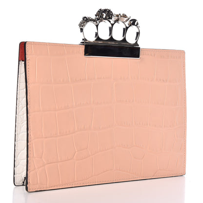 Alexander McQueen Calfskin Crocodile Embossed Knuckle Clutch Colurie Ivory 3 of 9