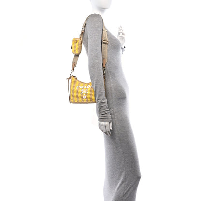 Prada Yarn Raffia Effect Crochet Striped Re-Edition 2005 Shoulder Bag Naturale Giallo 2 of 11