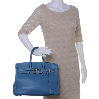 Hermes Taurillon Clemence Birkin 35 Blue Jean 2 of 12