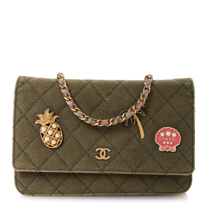 Chanel Canvas Quilted Coco Cuba Charms Wallet on Chain WOC Khaki 1 of 14
