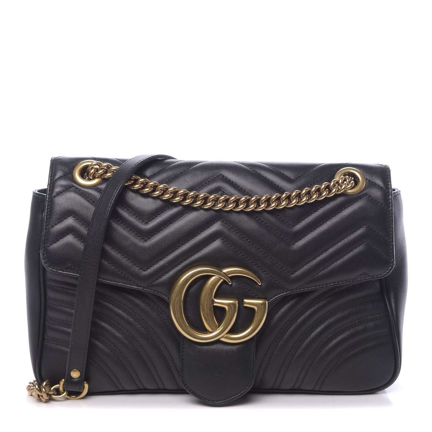 Calfskin Matelasse Medium GG Marmont Shoulder Bag Black