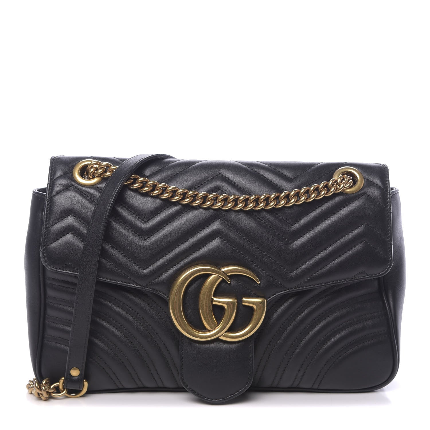 Gucci Calfskin Matelasse Medium GG Marmont Shoulder Bag Black 1 of 13