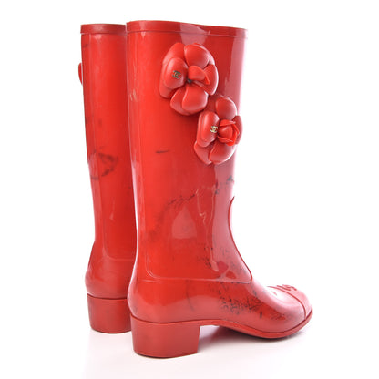 Chanel Rubber Camellia Rain Boots 37 Red 4 of 18