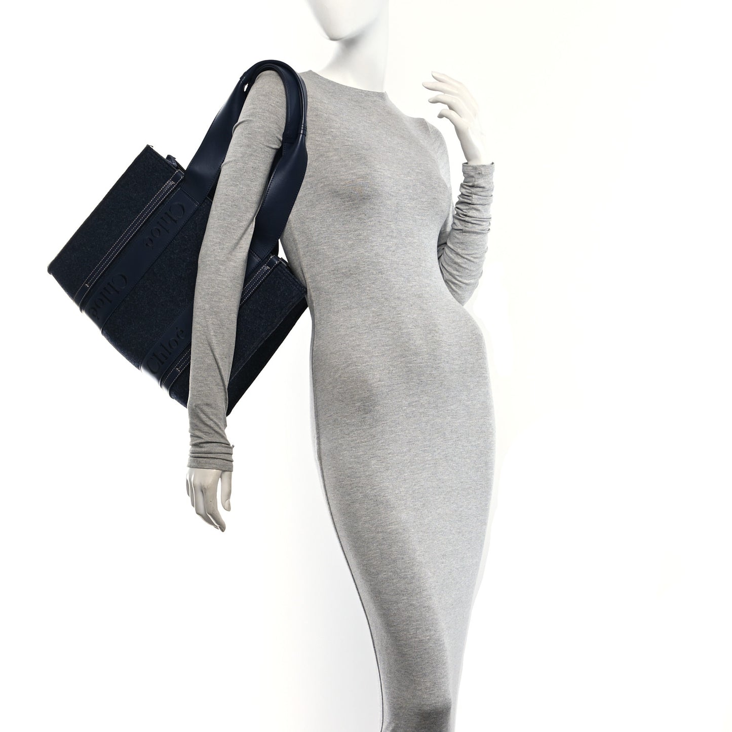 Felt Shiny Calfskin Medium Woody Ribbon Tote Obscure Navy