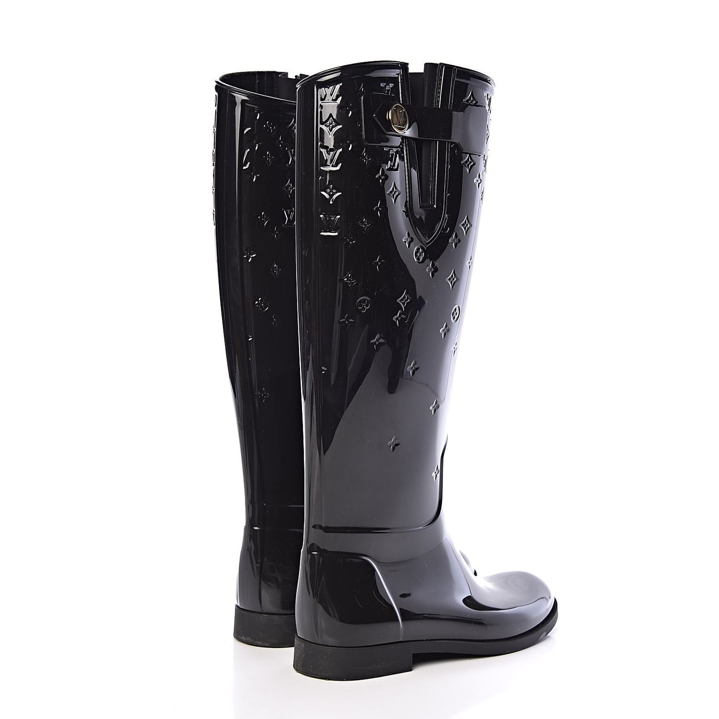 Rubber Embossed Monogram Drops High Rain Boots 37 Black
