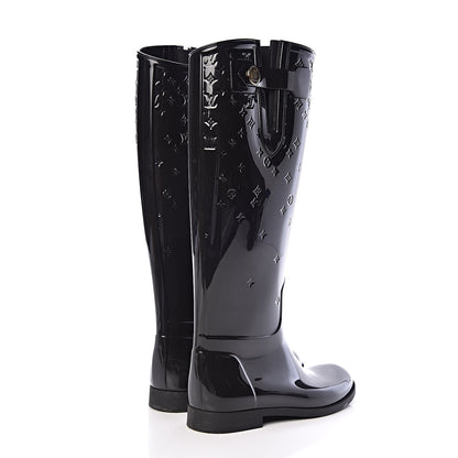 Louis Vuitton Rubber Embossed Monogram Drops High Rain Boots 37 Black 4 of 10
