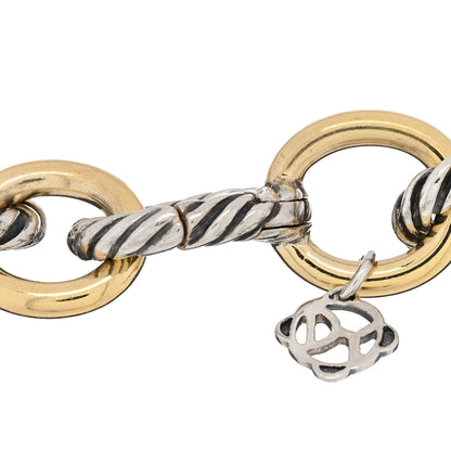 David Yurman Sterling Silver 18K Yellow Gold 12mm Large Oval Link Bracelet 3 of 4