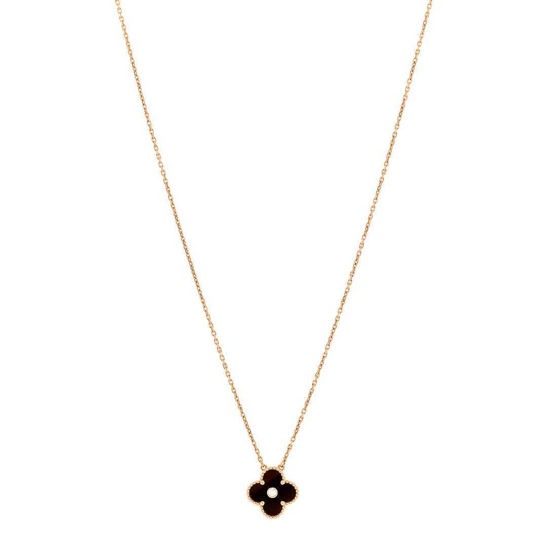 Van Cleef & Arpels 18K Rose Gold Diamond Bulls Eye Vintage Alhambra Pendant Necklace 1 of 5