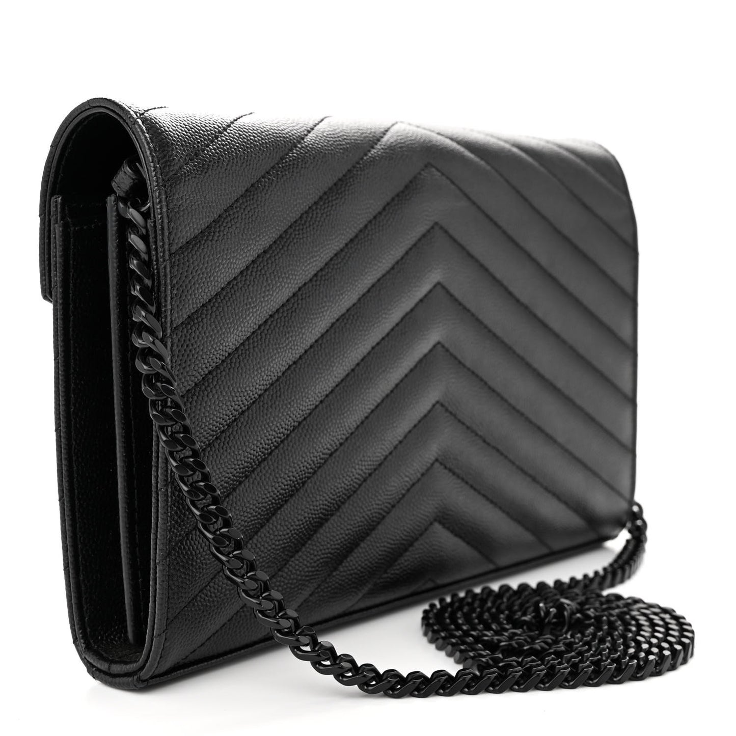 Grain De Poudre Matelasse Chevron Monogram Monochrome Chain Wallet Black