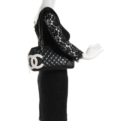 Chanel Calfskin Quilted Large Cambon Bowler Black White 2 of 8