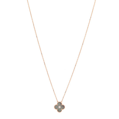 Van Cleef & Arpels 18K Rose Gold Diamond Grey Mother of Pearl Vintage Alhambra Pendant Necklace 1 of 5