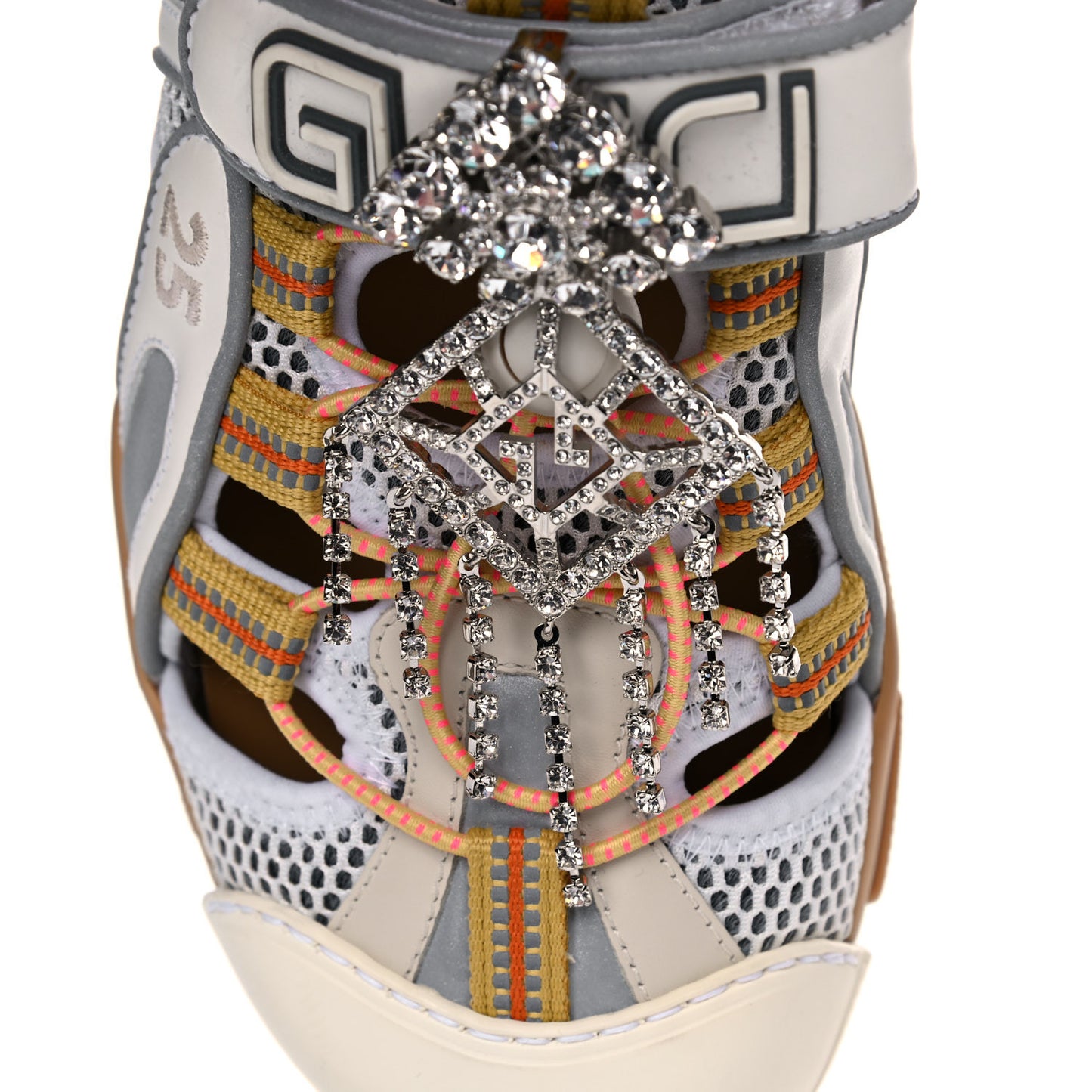 Mesh Fabric Tinsel Sport Sandals 38 White Silver