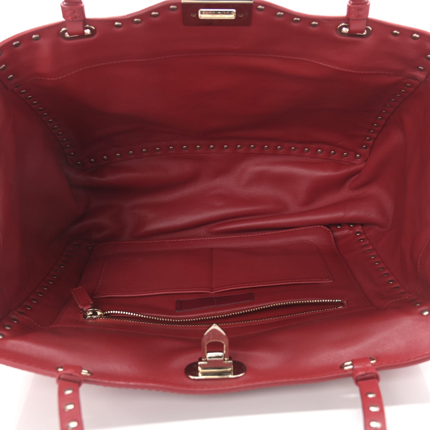 Vitello Monochrome Medium Rockstud All Over Tote Rosso Valentino