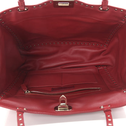 Valentino Garavani Vitello Monochrome Medium Rockstud All Over Tote Rosso Valentino 5 of 10