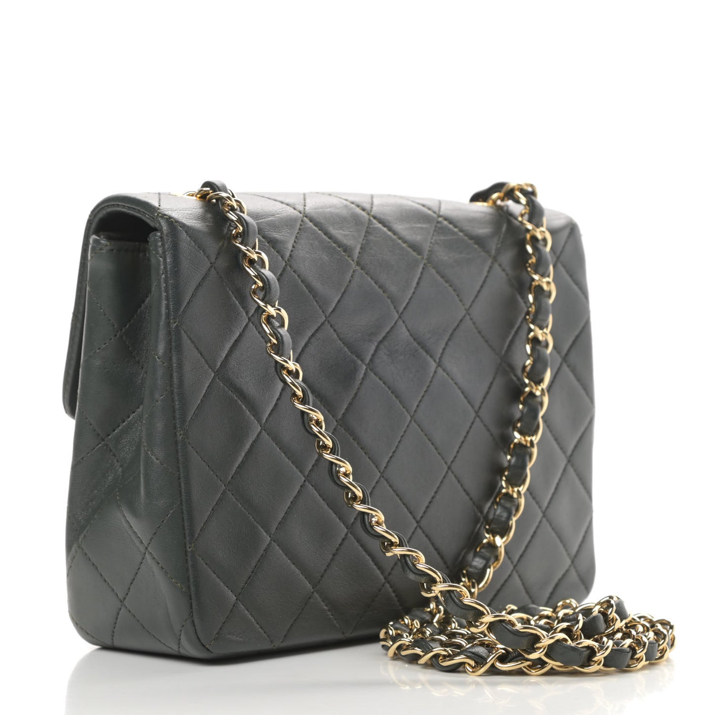 Lambskin Quilted Mini Square Flap Dark Green