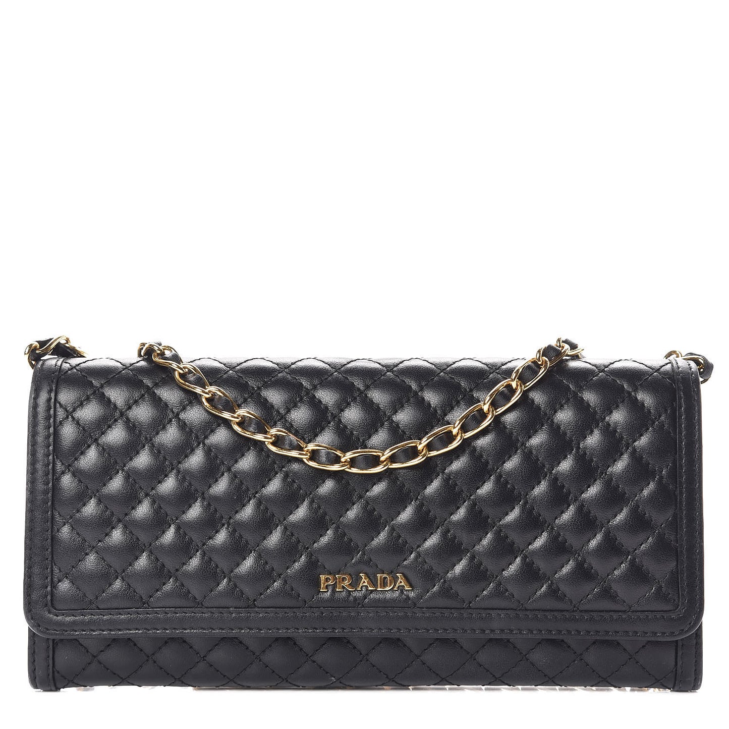 Soft Calfskin Quilted Chain Wallet Black