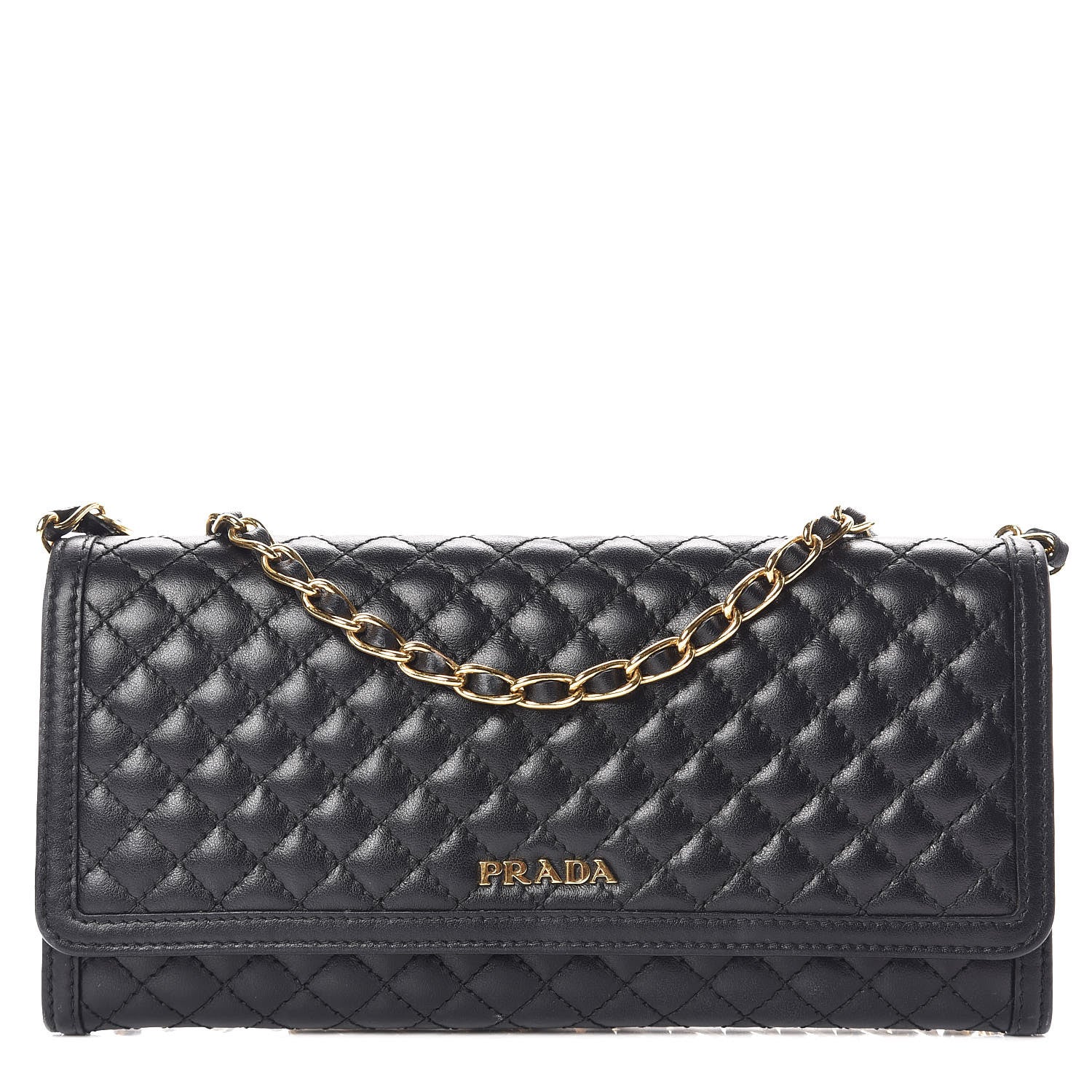 Prada Soft Calfskin Quilted Chain Wallet Black 1 of 10